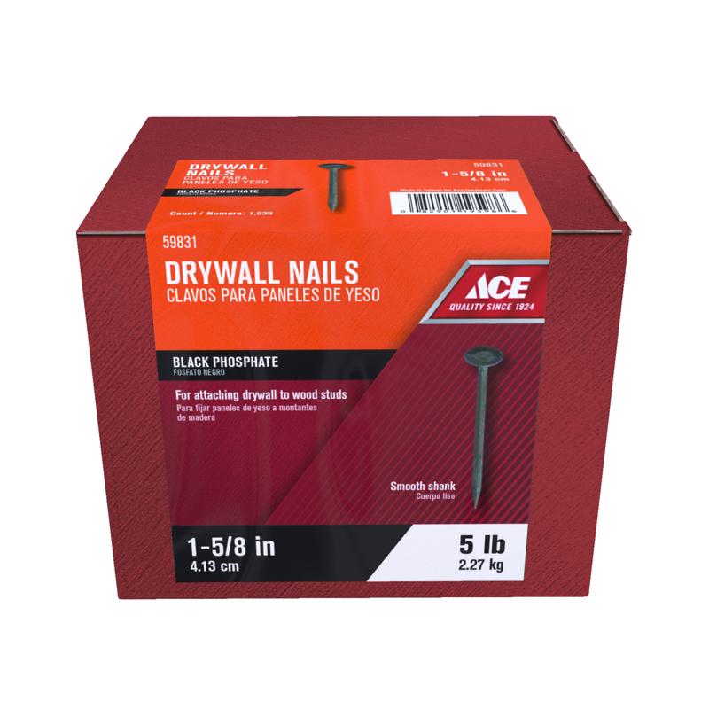 Ace 1-5/8 in. Drywall Phosphate-Coated Steel Nail Cupped Head 5 lb