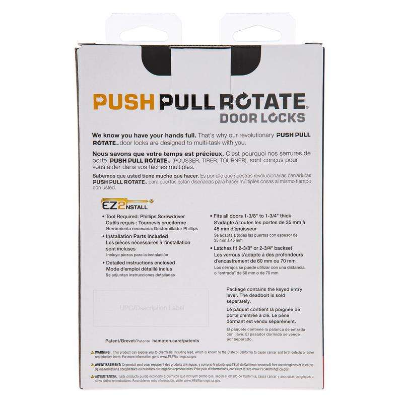 Brinks Push Pull Rotate Harper Satin Nickel Entry Lever KW1 1.75 in.