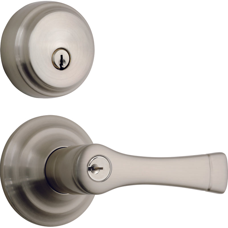 Brinks Push Pull Rotate Harper Satin Nickel Entry Lever and Deadbolt Set KW1 1.75 in.
