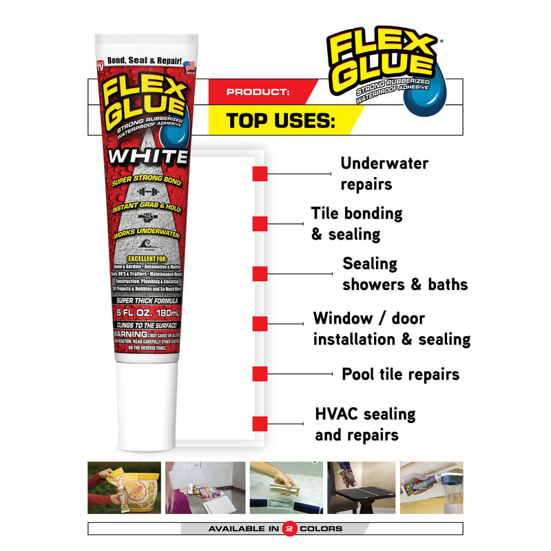Flex Seal Family of Products Flex Glue MINI White Rubberized Waterproof Adhesive 0.75 oz