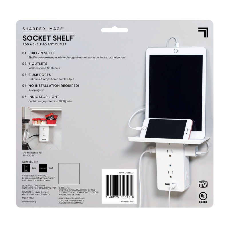 Socket Shelf As Seen on TV Outlet/USB/Shelf Adapter Surge Protection 1 pk