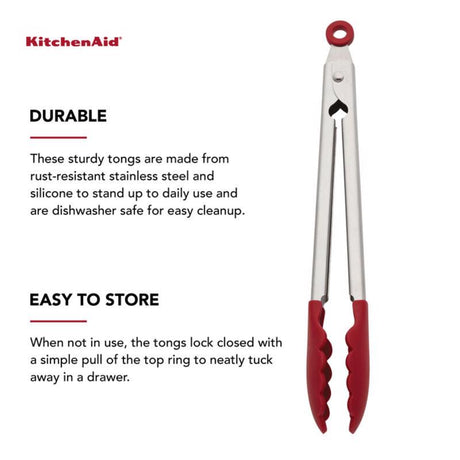 KitchenAid Silver/Red Silicone/Stainless Steel Tip Tongs