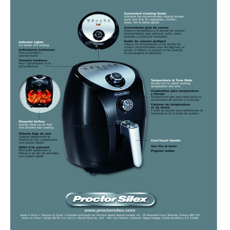 Proctor Silex Black 1.5 L Programmable Air Fryer