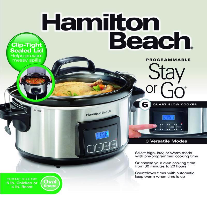 Hamilton Beach Stay or Go 6 qt Silver Stainless Steel Programmable Slow Cooker