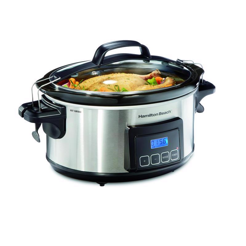 Hamilton Beach Stay or Go 6 qt Silver Stainless Steel Programmable Slow Cooker