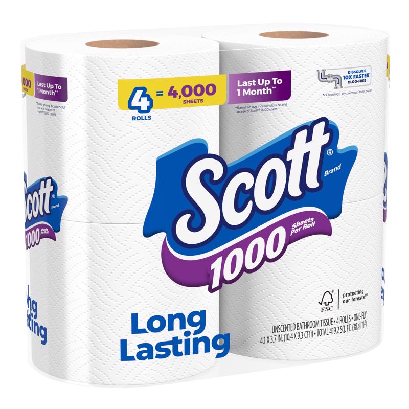 Scott Toilet Paper 4 Rolls 1000 sheet 4 in.