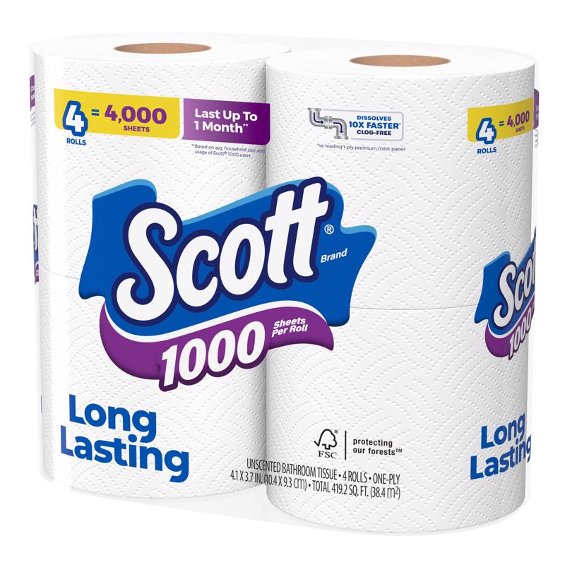 Scott Toilet Paper 4 Rolls 1000 sheet 4 in.