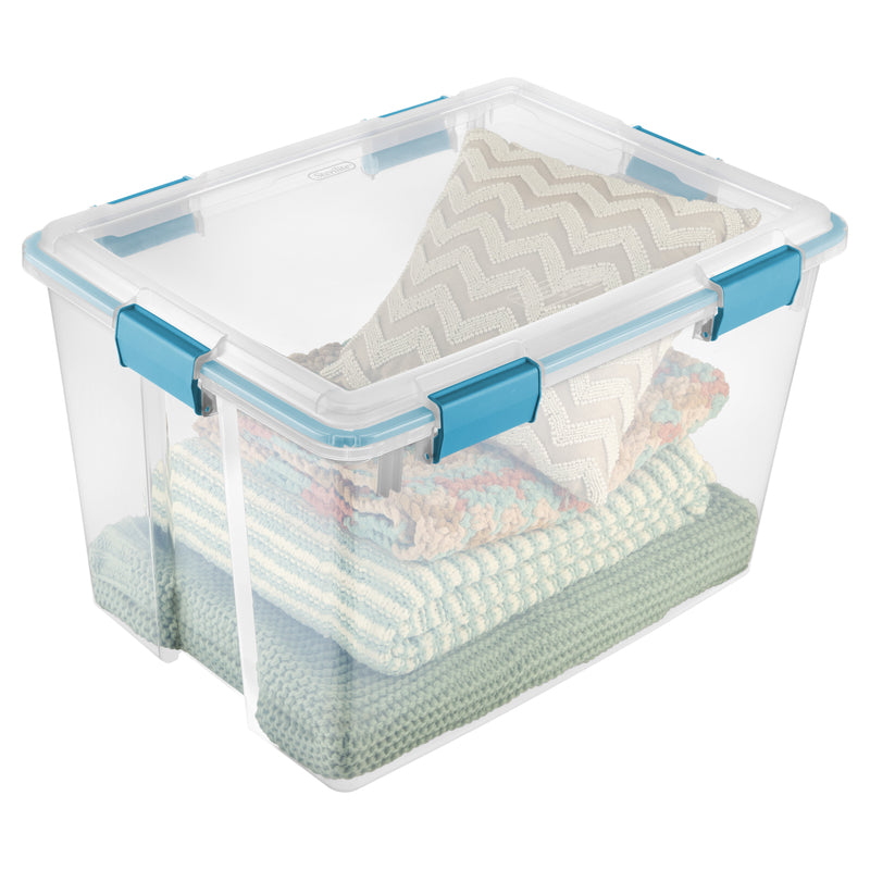 Sterilite 80 qt Blue/Clear Latch Storage Box 15-1/4 in. H X 18 in. W X 24 in. D Stackable