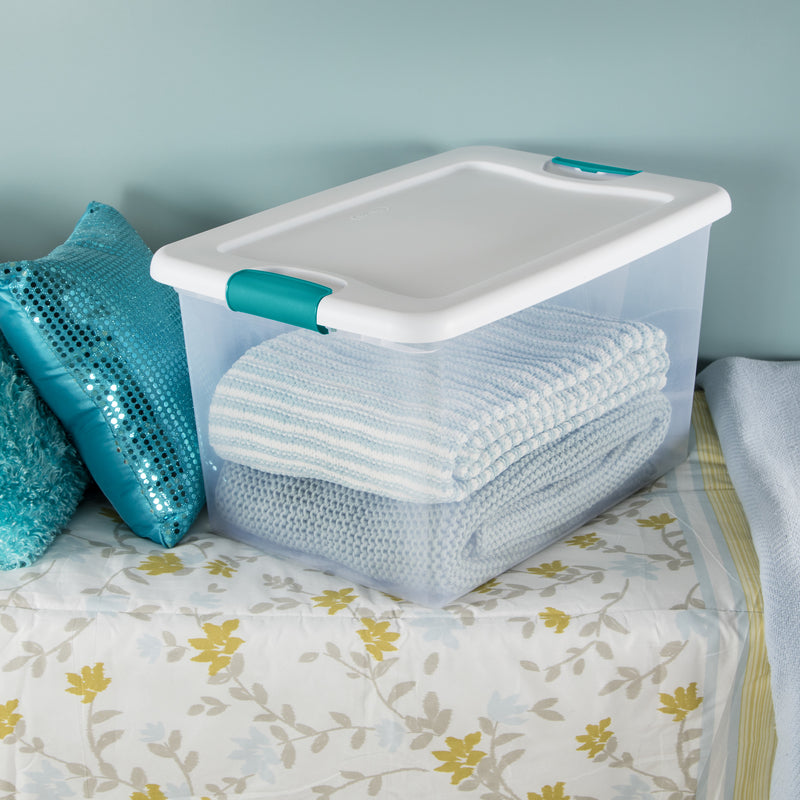 Sterilite 64 qt Clear/White Latch Storage Box 13-1/2 in. H X 23-3/4 in. W X 16 in. D Stackable