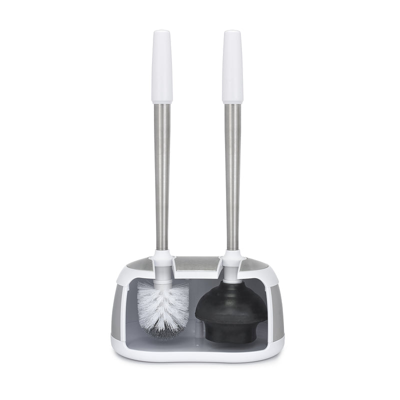 Polder Toilet Brush and Plunger Caddy White/Silver