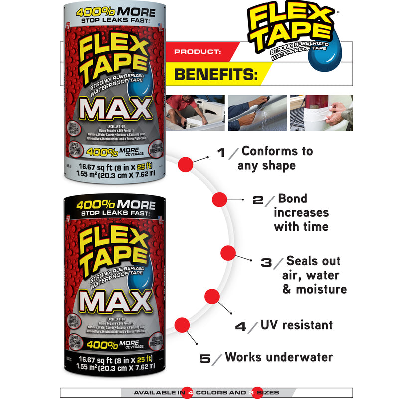 Flex Seal Family of Products Flex Tape MAX 4 in. W X 25 ft. L White Waterproof Repair Tape
