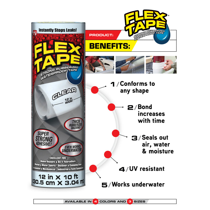 Flex Seal Family of Products Flex Tape MAX 8 in. W X 25 ft. L Clear Waterproof Repair Tape