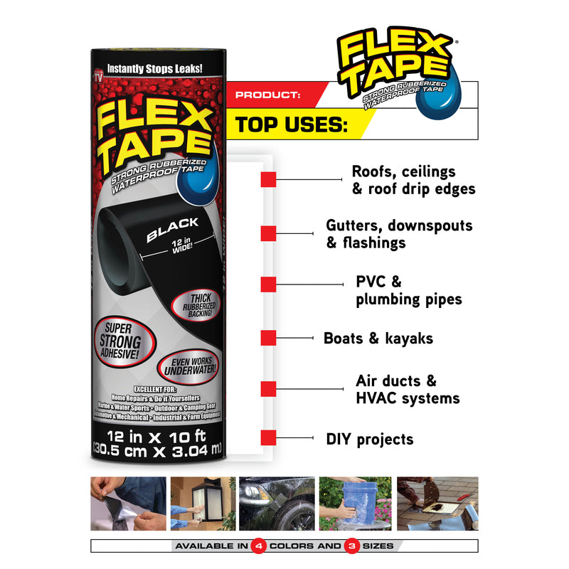 Flex Seal Family of Products Flex Tape MAX 8 in. W X 25 ft. L Black Waterproof Repair Tape
