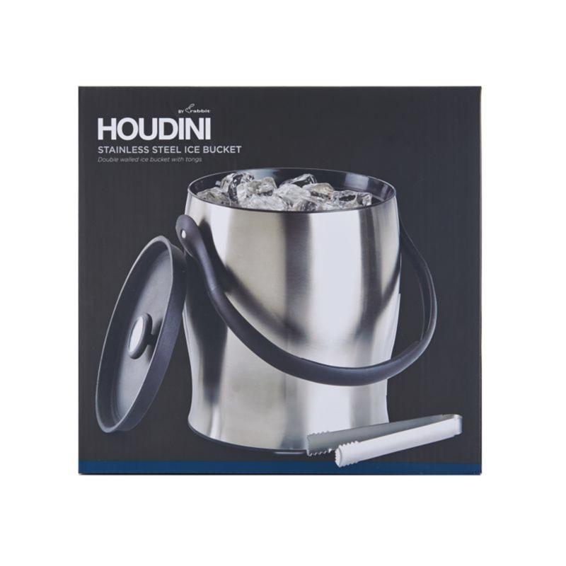 Houdini 4 qt Black/Silver Stainless Steel Ice Bucket with Tongs