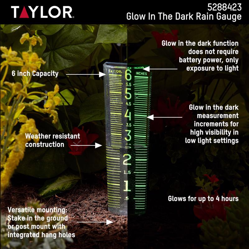 Taylor ClearVu Glow in the Dark Rain Gauge/Sprinkler Ground 1.18 in. W X 2.76 in. L