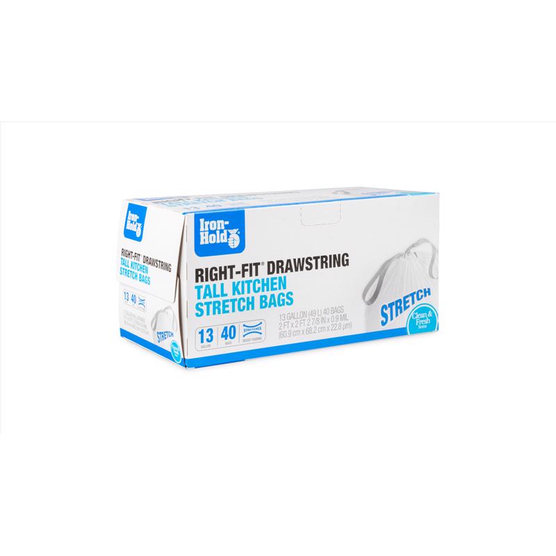 Iron-Hold Right-Fit 13 gal Fresh Scent Tall Kitchen Bags Drawstring 40 pk 0.9 mil