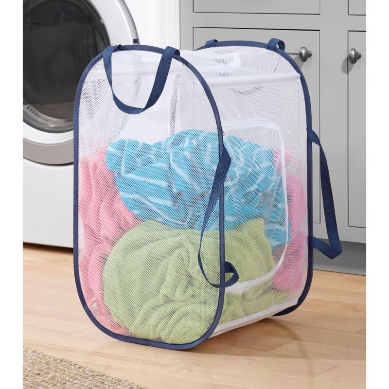 Whitmor Blue/White Fabric Collapsible Hamper