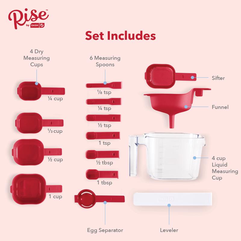 Rise by Dash 1 cups Plastic Clear/Red Measuring Cup Set