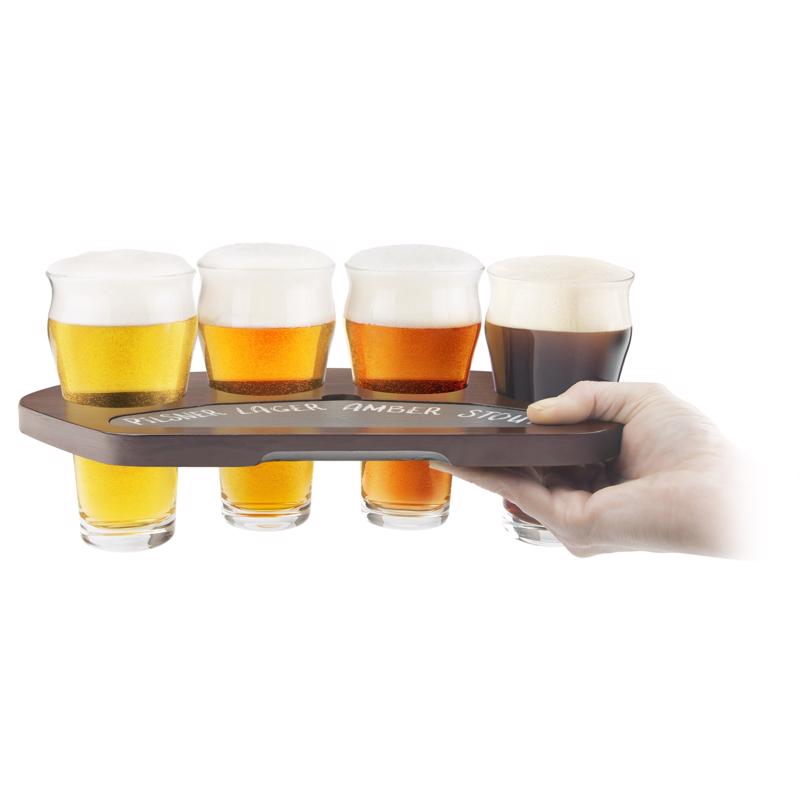 Final Touch 8.5 oz Clear Glass/Wood Beer Flight Board