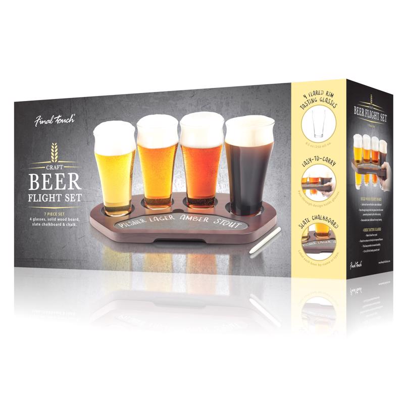 Final Touch 8.5 oz Clear Glass/Wood Beer Flight Board