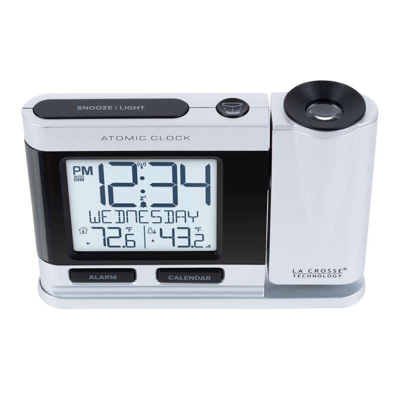 La Crosse Technology 2.5 in. Silver Atomic Projection Alarm Clock LCD Plug-In