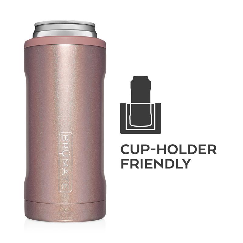 BruMate Hopsulator 12 oz Slim Glitter Rose Gold BPA Free Can Insulator