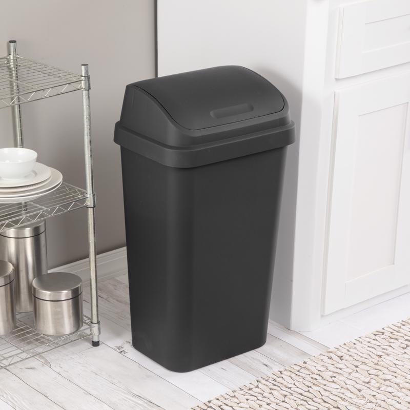 Sterilite 13 gal Black Plastic Wastebasket