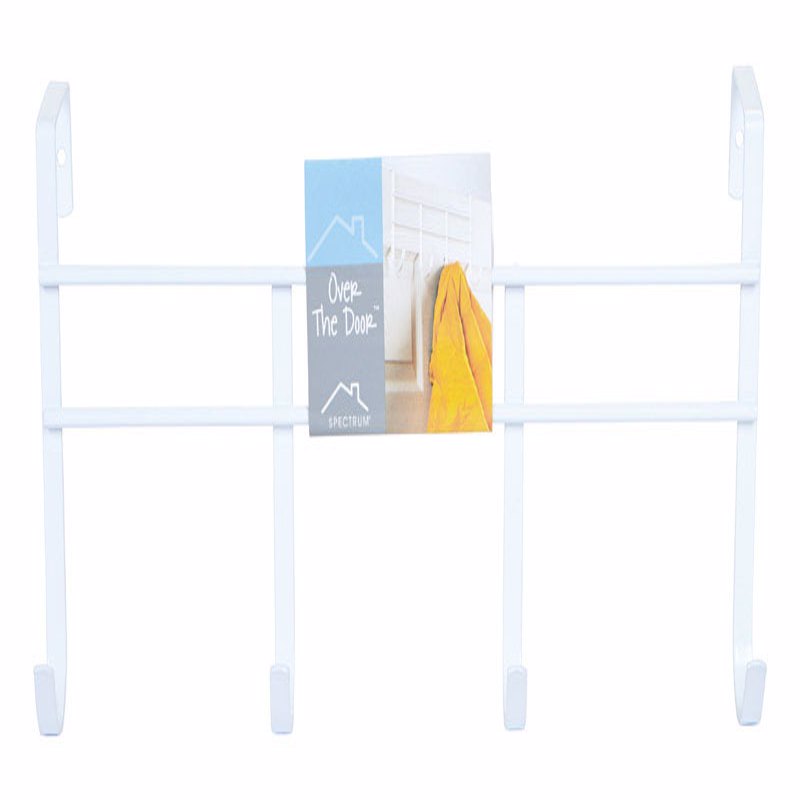 Spectrum 13-3/4 in. L Semi Gloss White Steel Small Over the Door 4-Hook Rack 1 pk