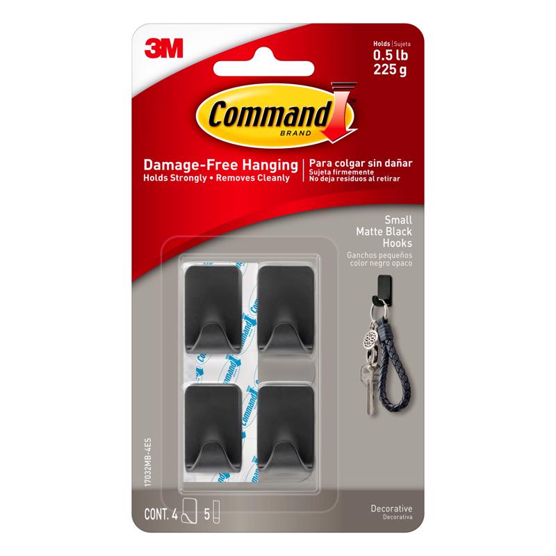 HOOK PLASTIC BLK SM 4PK