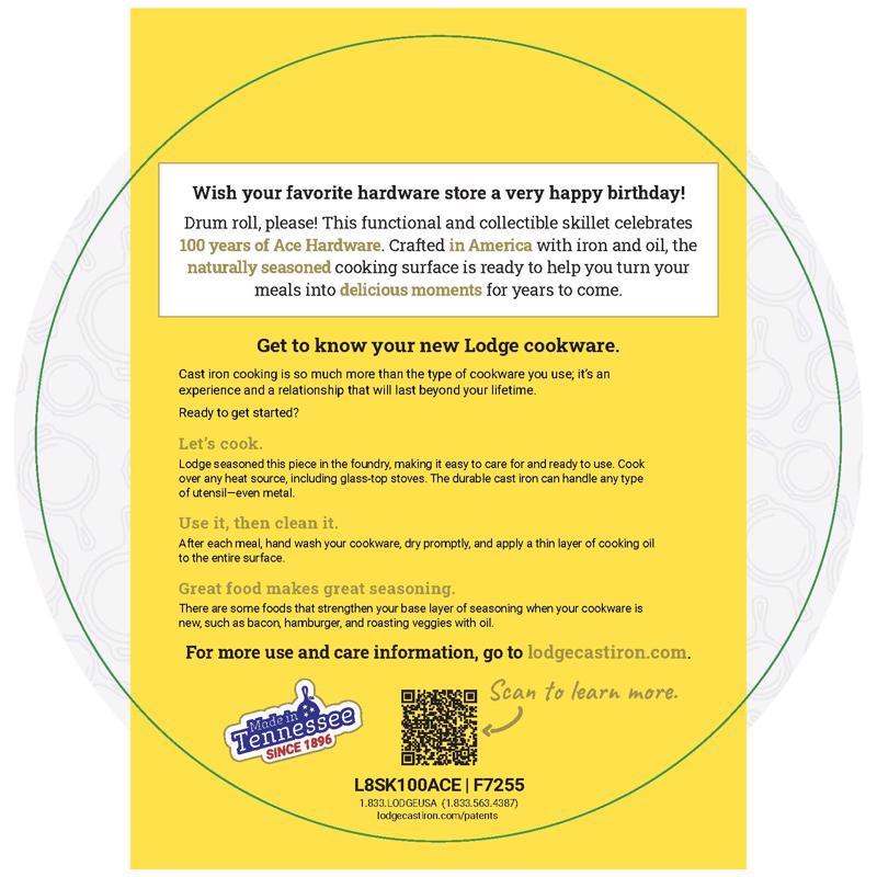 Lodge Ace Hardware 100 Year Anniversary Cast Iron Skillet 10 in. Black