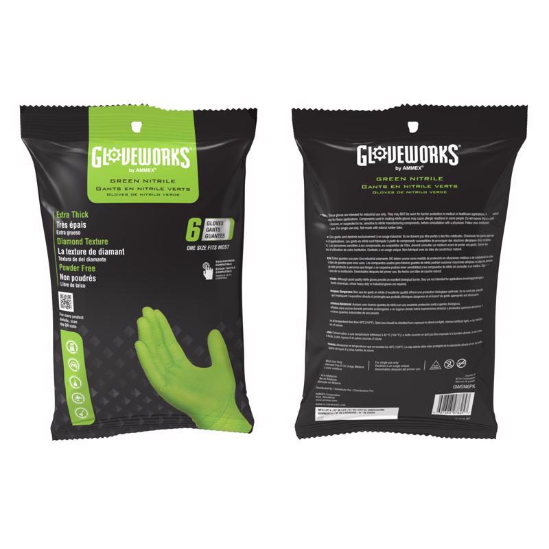 Gloveworks Nitrile Disposable Gloves One Size Fits Most Green Powder Free 6 pc