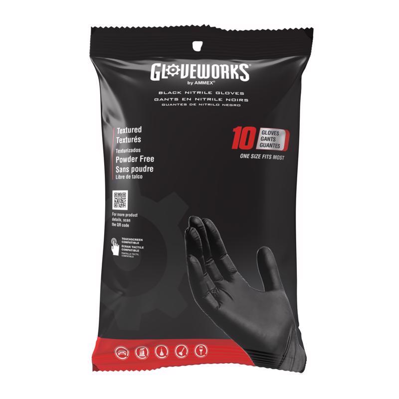 Gloveworks Nitrile Disposable Gloves One Size Fits Most Black Powder Free 10 pk