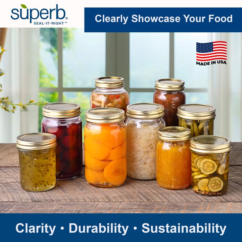 Superb Arglass Wide Mouth Canning Jar 32 oz 12 pk