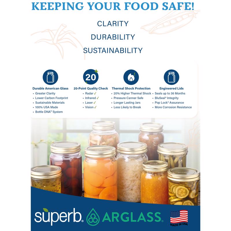 Superb Arglass Wide Mouth Canning Jar 32 oz 12 pk
