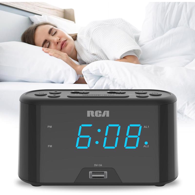 Voxx RCA 4.9 in. Black USB Charging Clock Radio Digital Plug-In