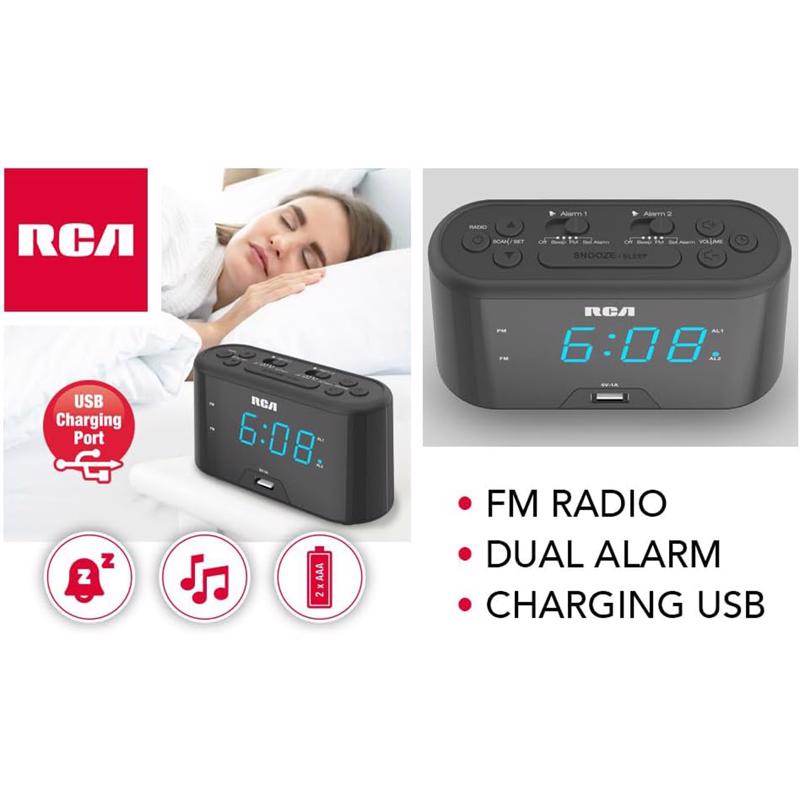 Voxx RCA 4.9 in. Black USB Charging Clock Radio Digital Plug-In