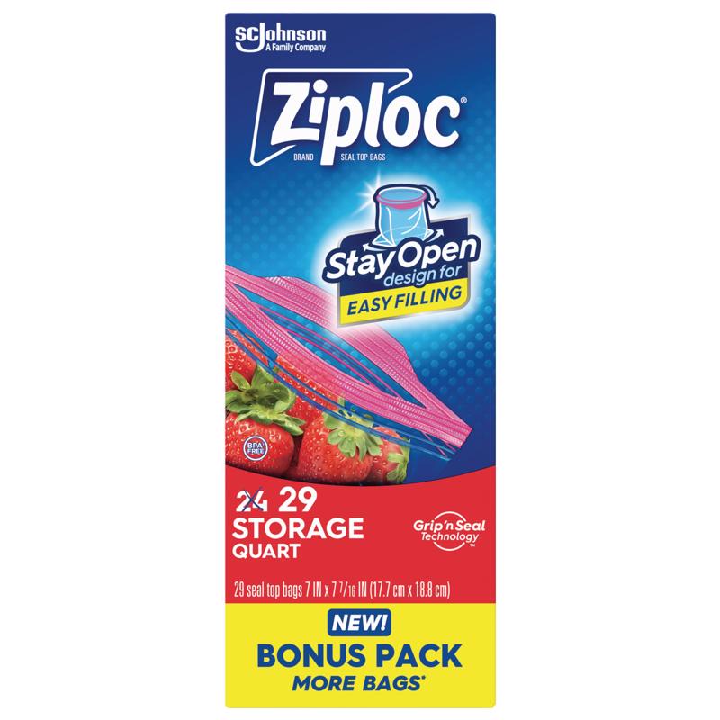 Ziploc Grip 'n Seal Technology 1 qt Clear Zipper Storage Bag 29 pk