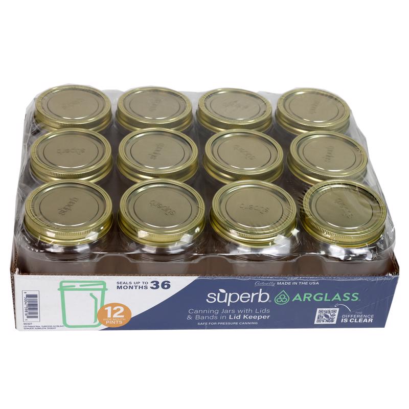 Superb Arglass Wide Mouth Canning Jar 16 oz 12 pk