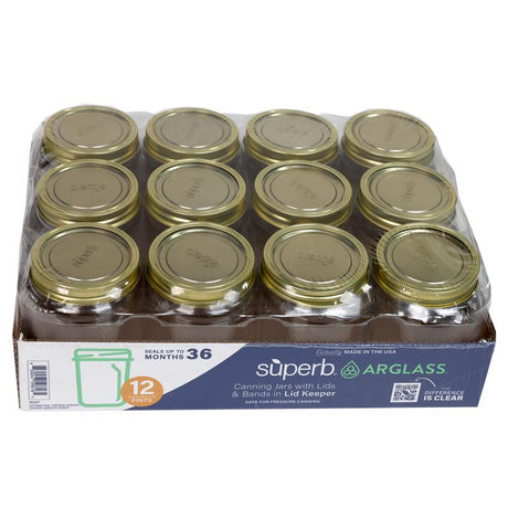 Superb Arglass Wide Mouth Canning Jar 16 oz 12 pk