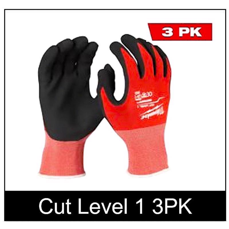 Milwaukee Cut Level 1 Unisex Indoor/Outdoor Gloves Black/Red L 3 pair