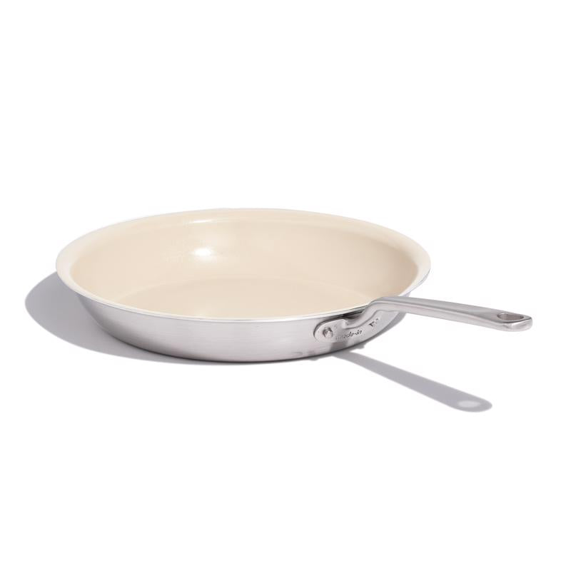 Made In Cookware Ceramic/Stainless Steel Fry Pan 12 in. Silver/White