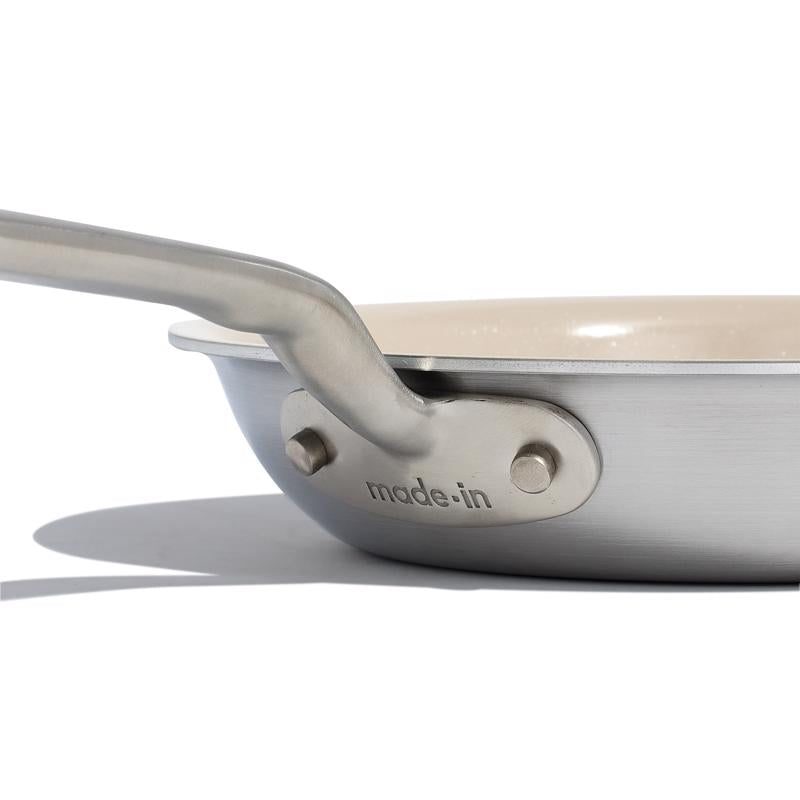 Made In Cookware Ceramic/Stainless Steel Fry Pan 8 in. Silver/White