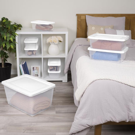 Sterilite 12 qt Clear/White Storage Box 5.375 in. H X 11.25 in. W X 16.5 in. D Stackable