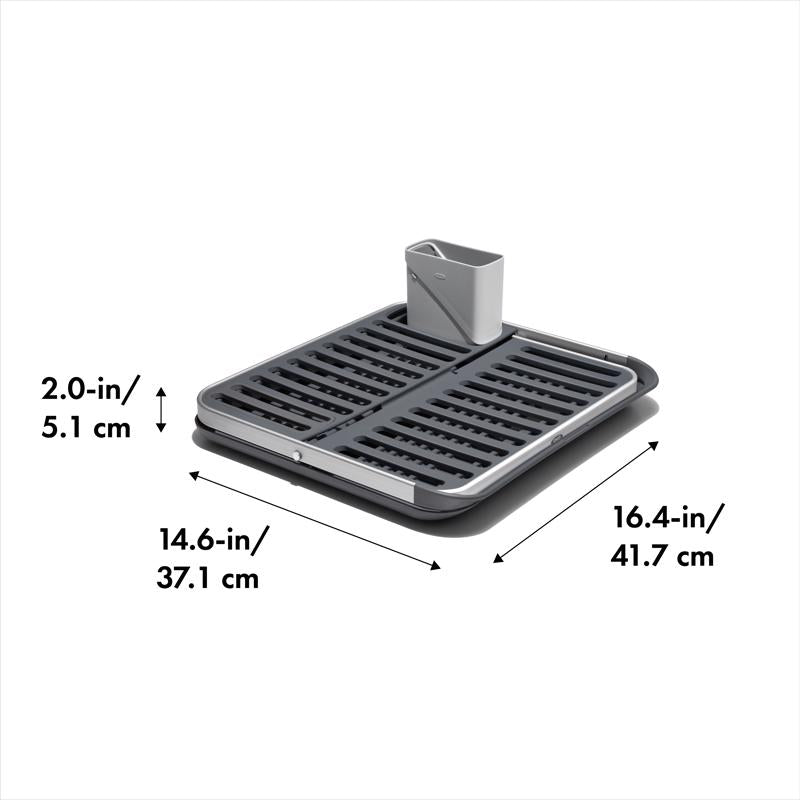 OXO Good Grips 15 in. L X 16 in. W X 2 in. H Black/Gray Aluminum/Plastic Dish Rack