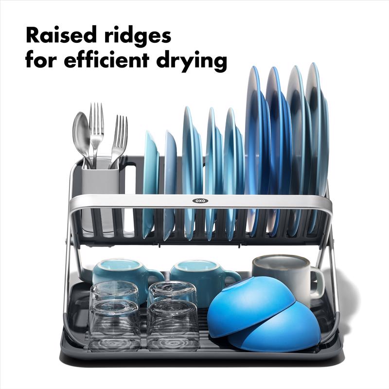 OXO Good Grips 15 in. L X 16 in. W X 2 in. H Black/Gray Aluminum/Plastic Dish Rack
