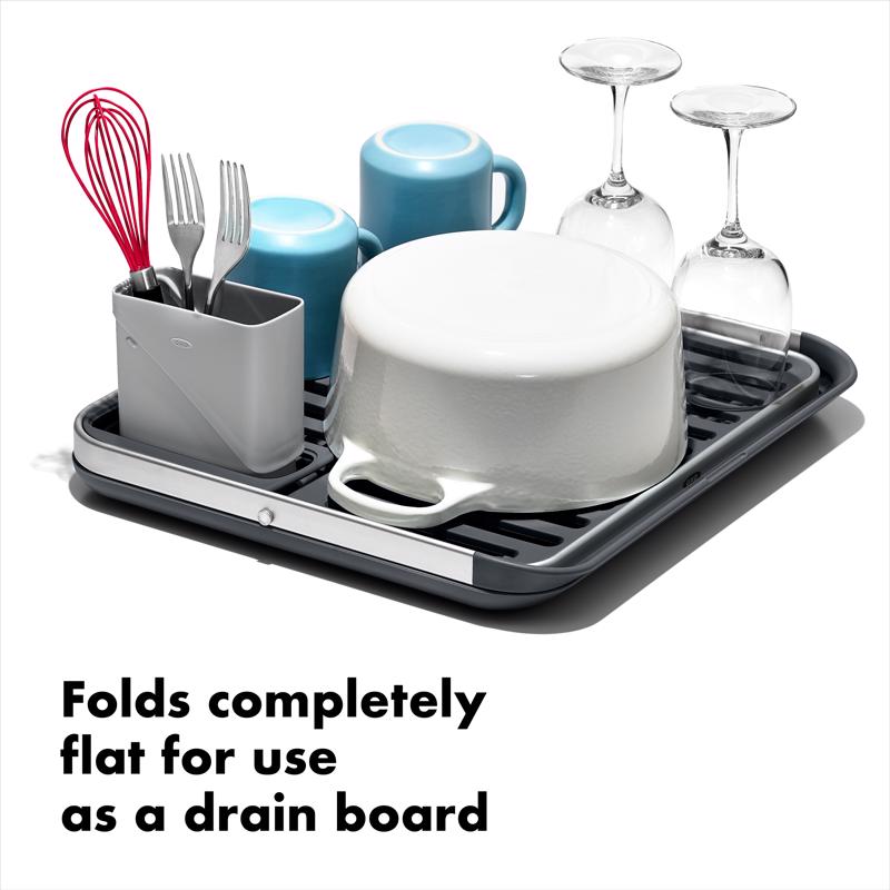 OXO Good Grips 15 in. L X 16 in. W X 2 in. H Black/Gray Aluminum/Plastic Dish Rack