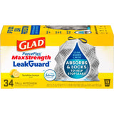 Glad LeakGuard 13 gal Lemon Kitchen Trash Bags Drawstring 34 pk