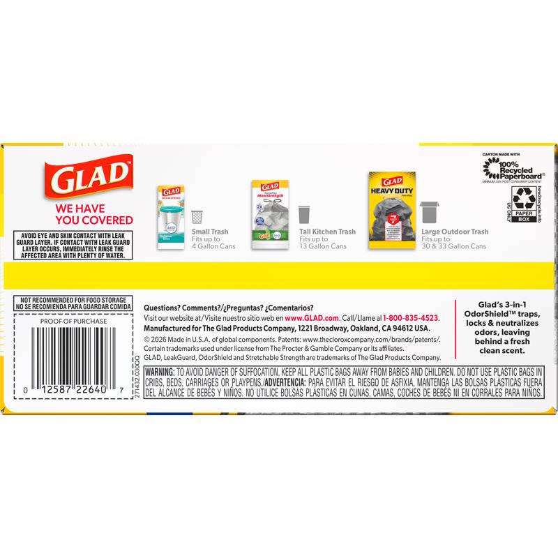 Glad LeakGuard 13 gal Lemon Kitchen Trash Bags Drawstring 34 pk