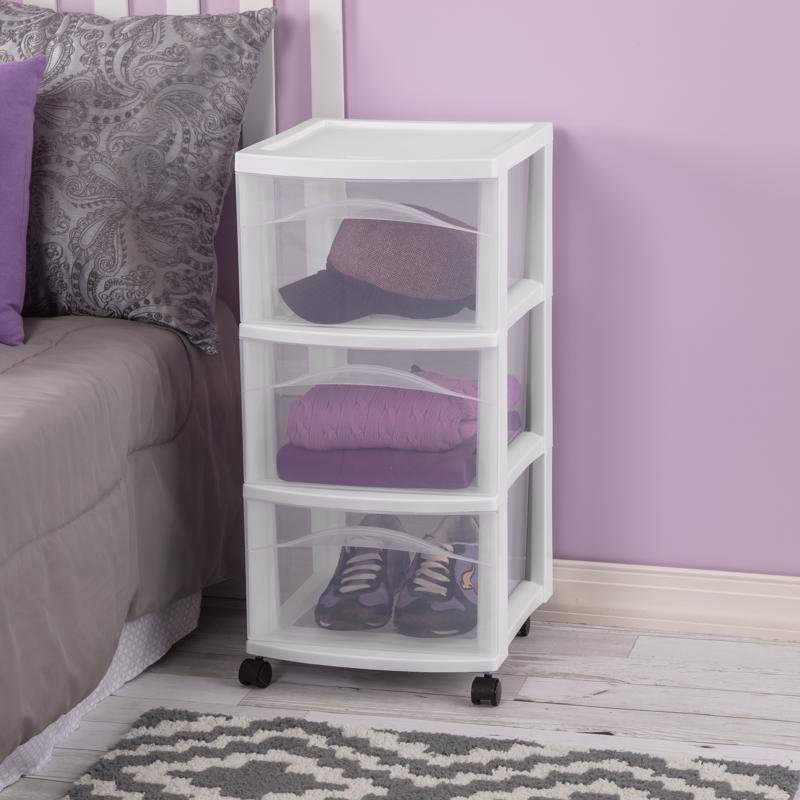 Sterilite 3 drawer White Drawer Cart 24.5 in. H X 12.625 in. W X 14.625 in. D