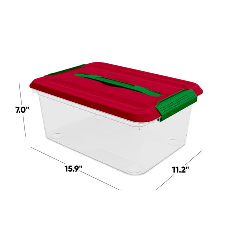 Curver Holiday 14.5 qt Clear/Red Latching Storage Box 7 in. H X 15.9 in. W X 11.2 in. D